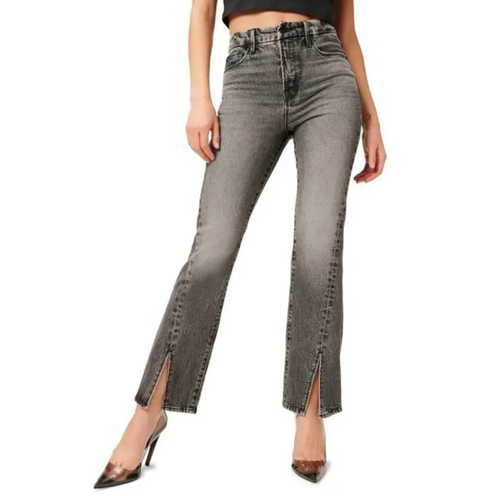 Good American |High-Waist Grey Split-Hem Women's Jeans